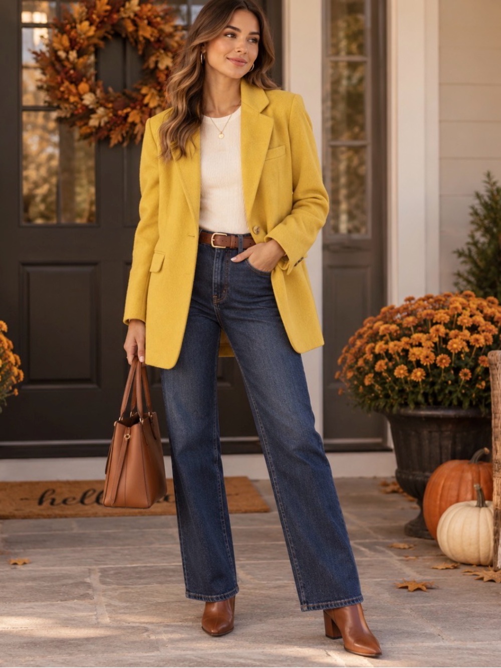 Moda International Yellow Wool Blend Blazer Coat